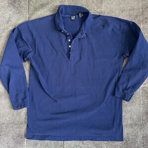 Men's Vintage 90's GAP Navy Blue Long Sleeve Cotton Rugby Polo Shirt Sz XL (VTG)